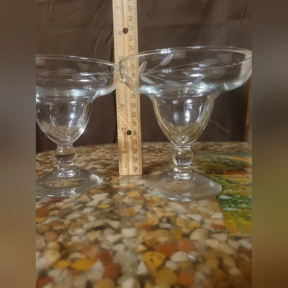 vintage anchor hocking coupette marguerite glass shrimp cocktail etched glass x2